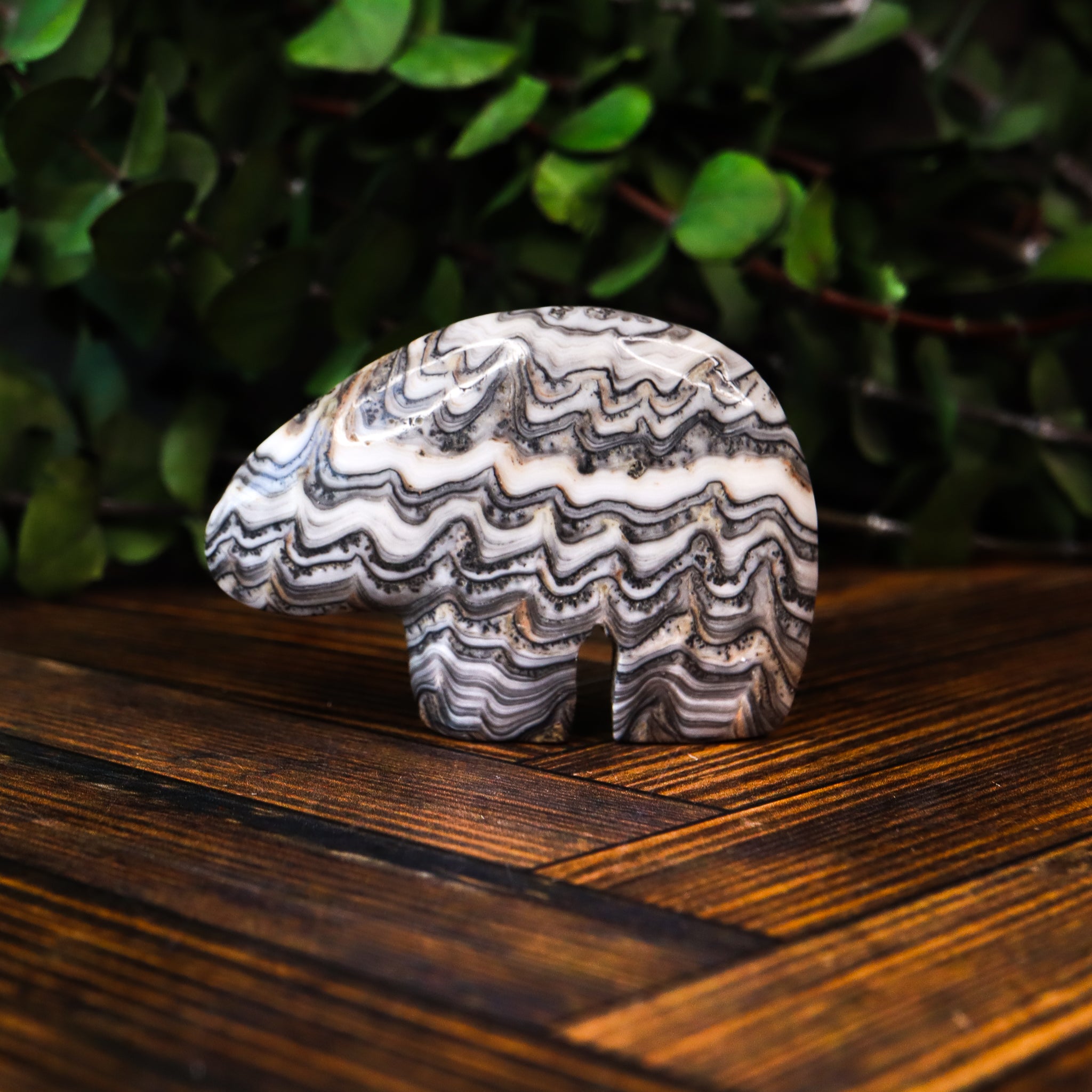Zebra Calcite Carved Bear