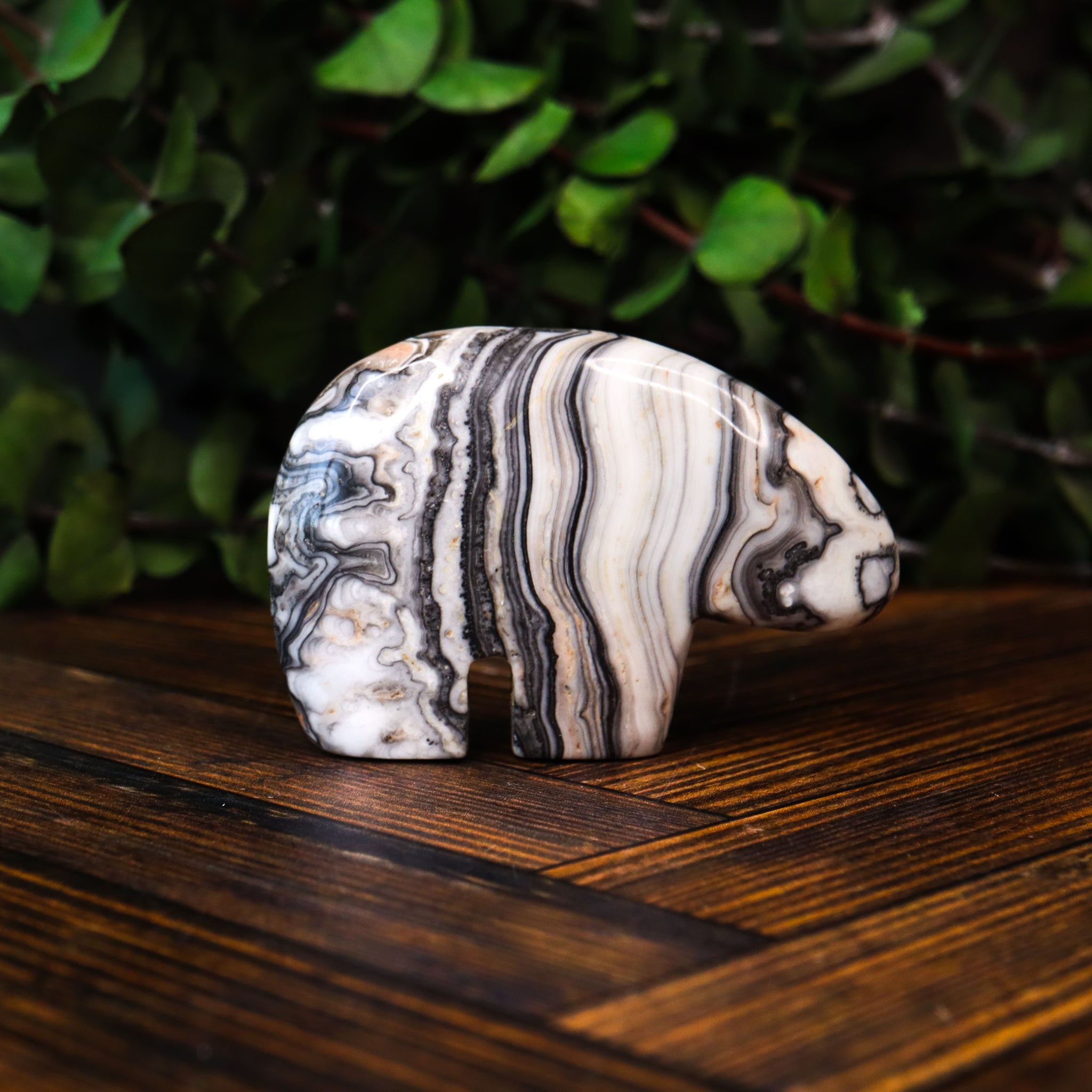 Zebra Calcite Carved Bear