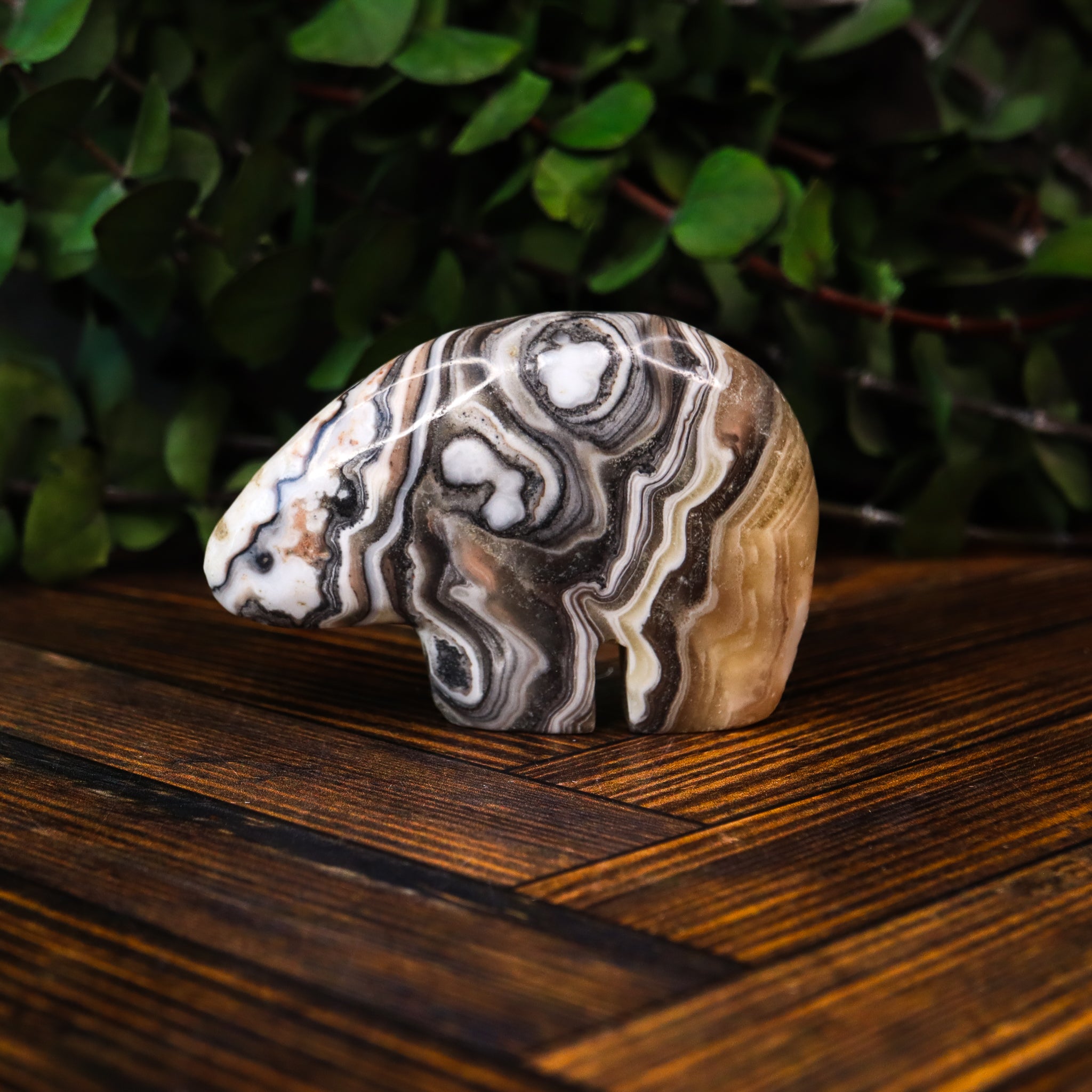 Zebra Calcite Carved Bear