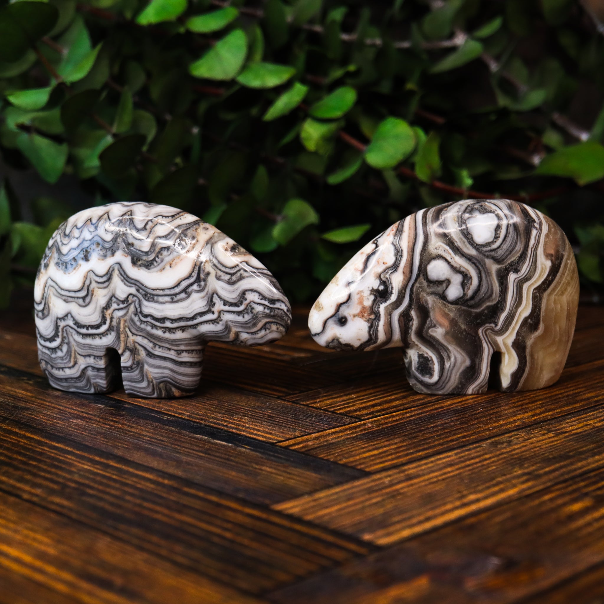 Zebra Calcite Carved Bear