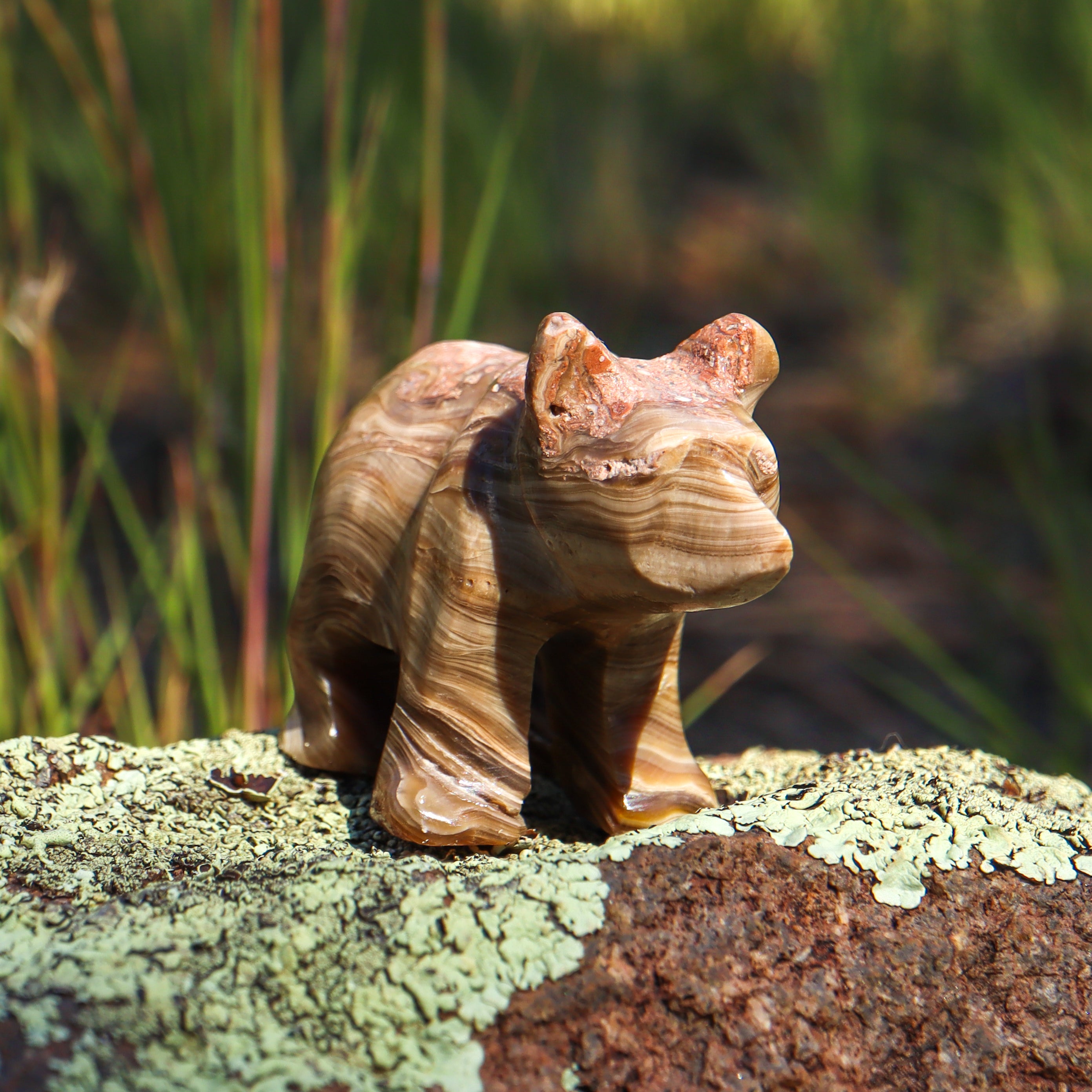 Brown Aragonite Bear Carving