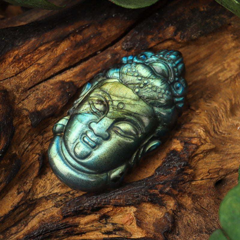 Labradorite Carved Buddha Head Token