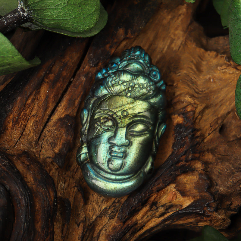 Labradorite Carved Buddha Head Token