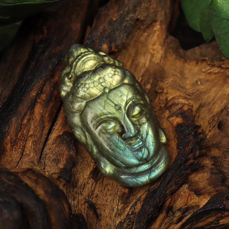 Labradorite Carved Buddha Head Token