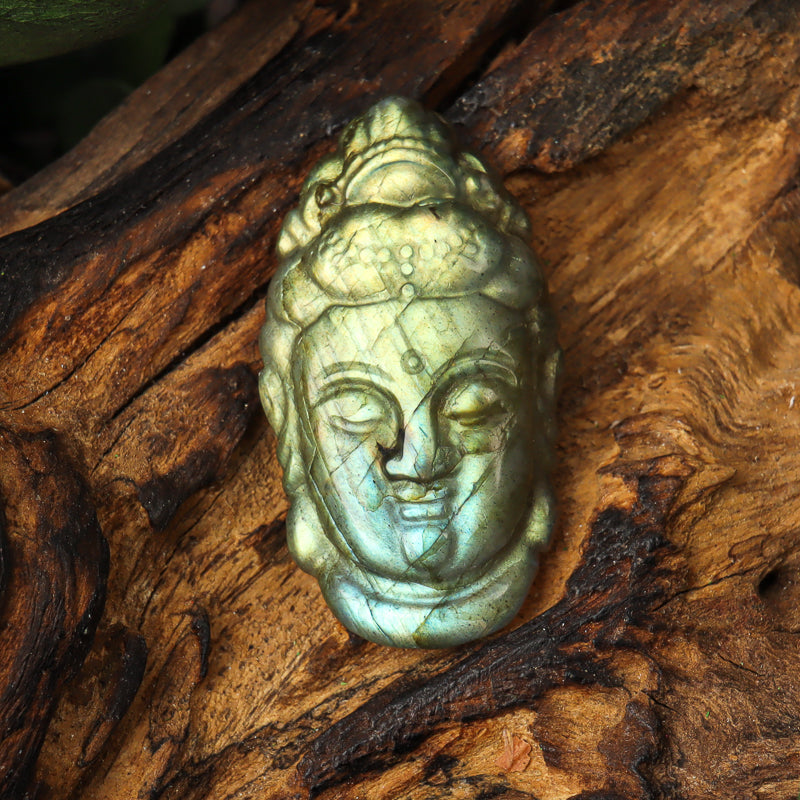 Labradorite Carved Buddha Head Token