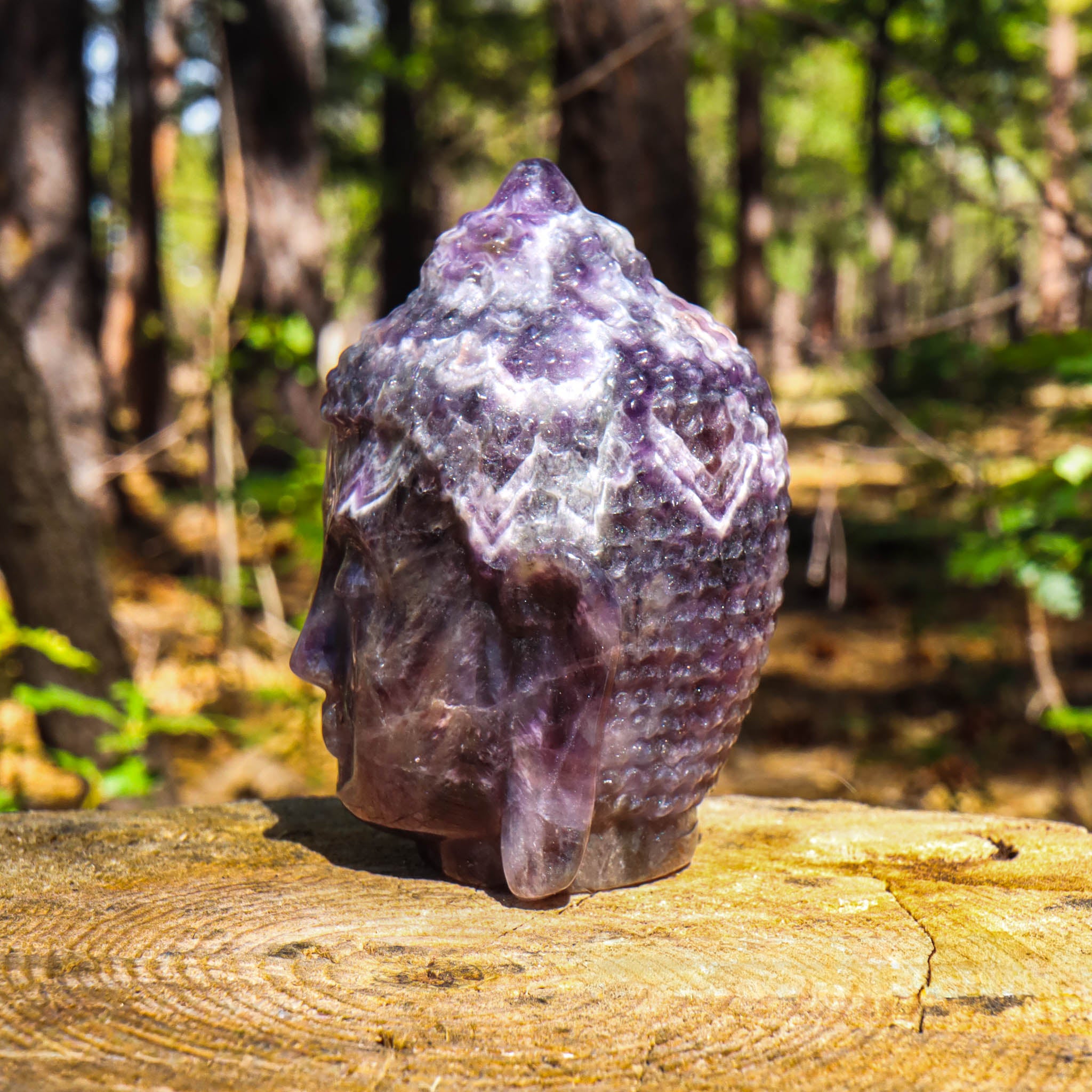 Amethyst Chevron Carved Buddha