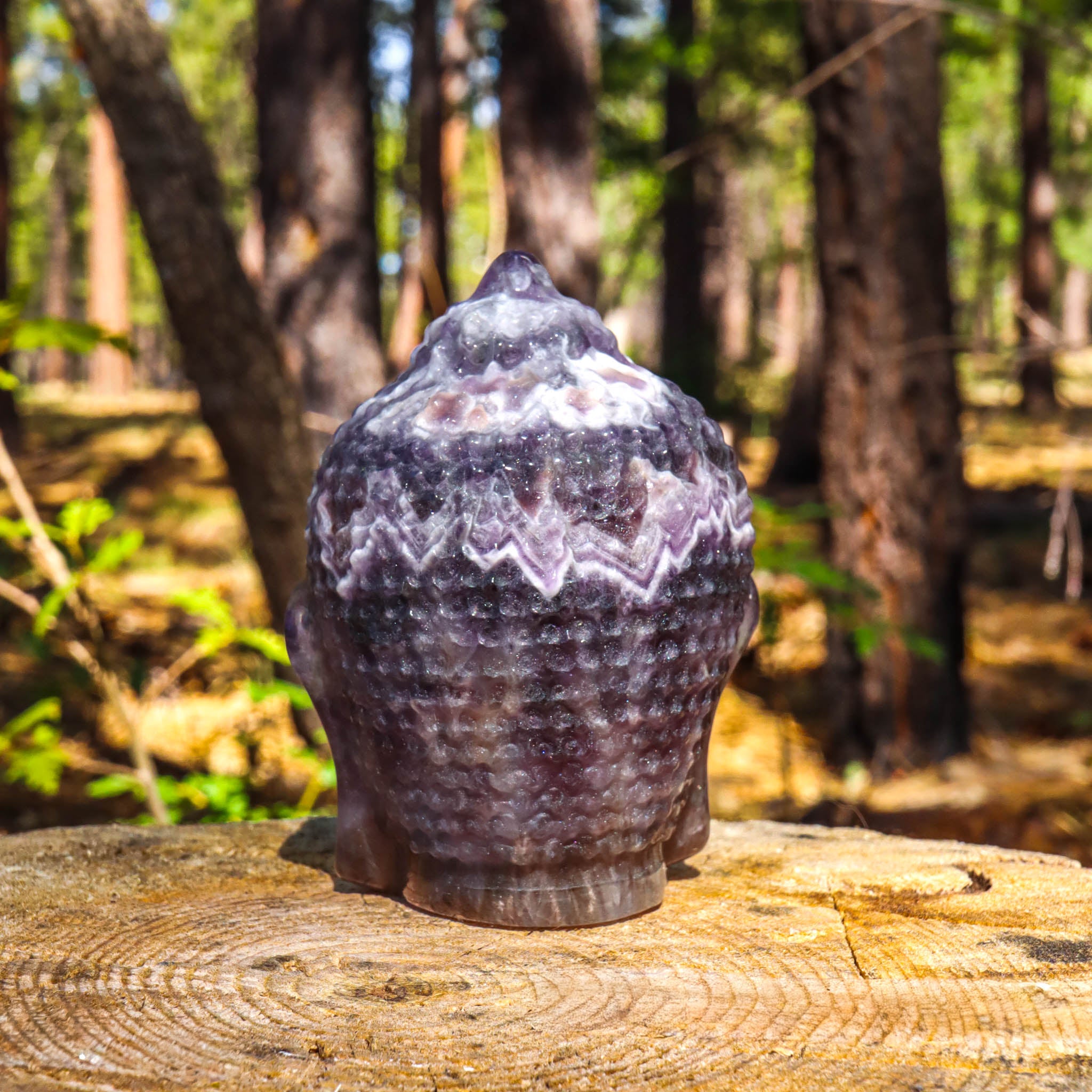 Amethyst Chevron Carved Buddha