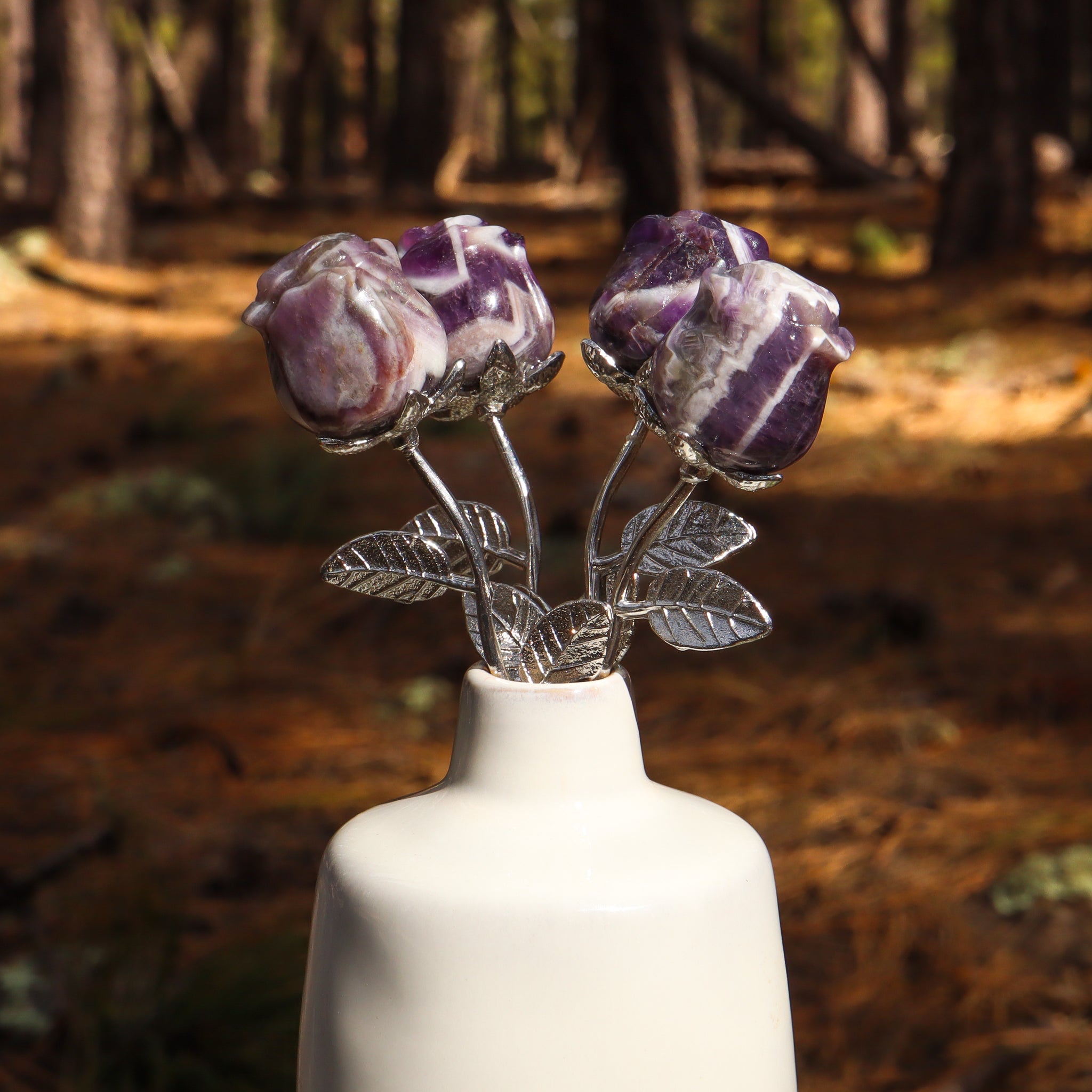 Amethyst Chevron Carved Rose with Stem