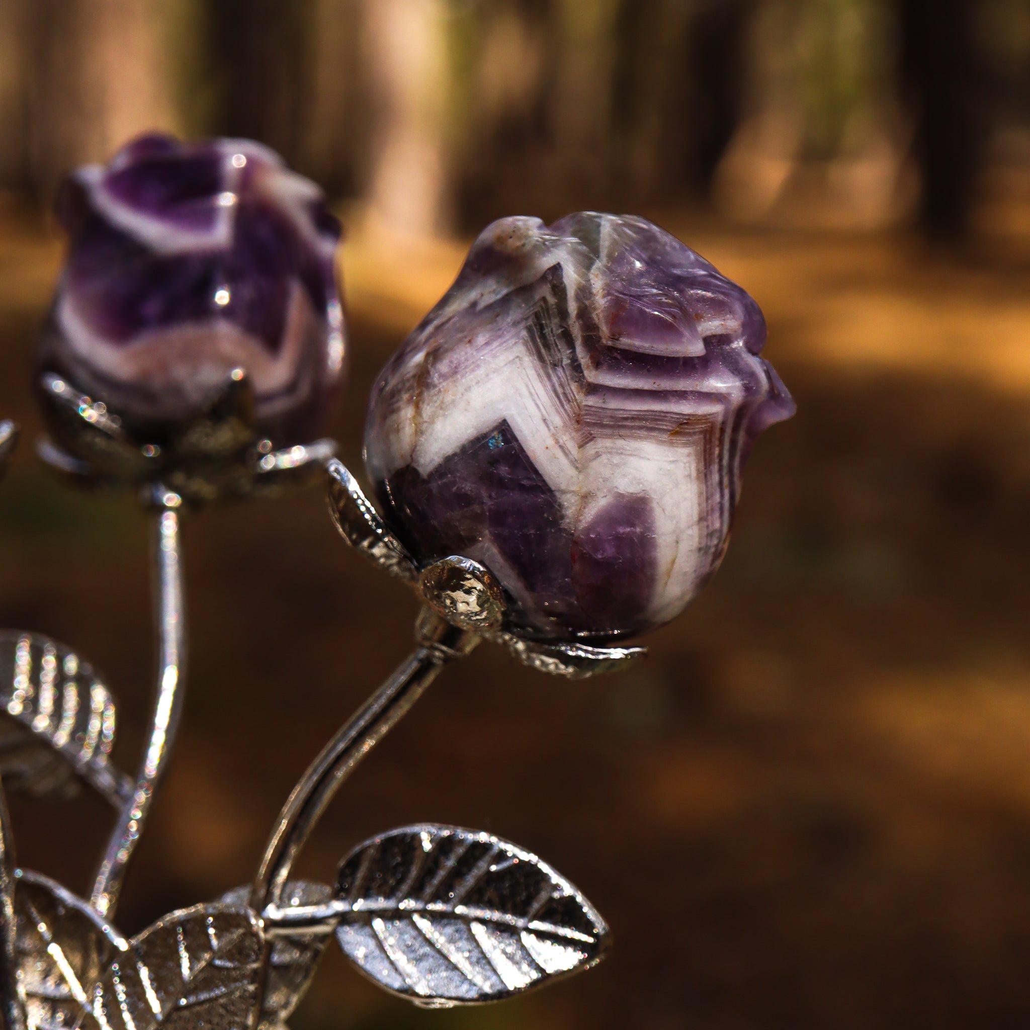 Amethyst Chevron Carved Rose with Stem