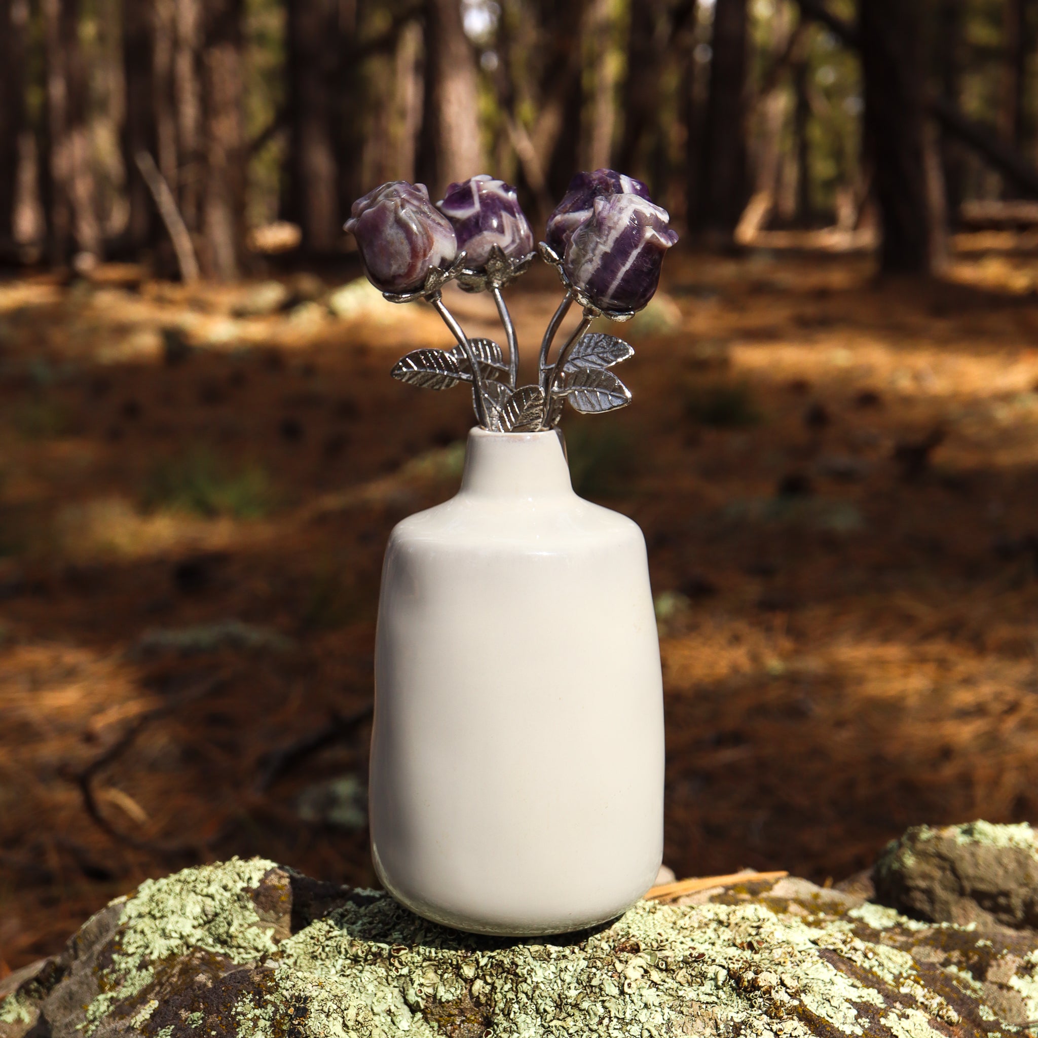 Amethyst Chevron Carved Rose with Stem