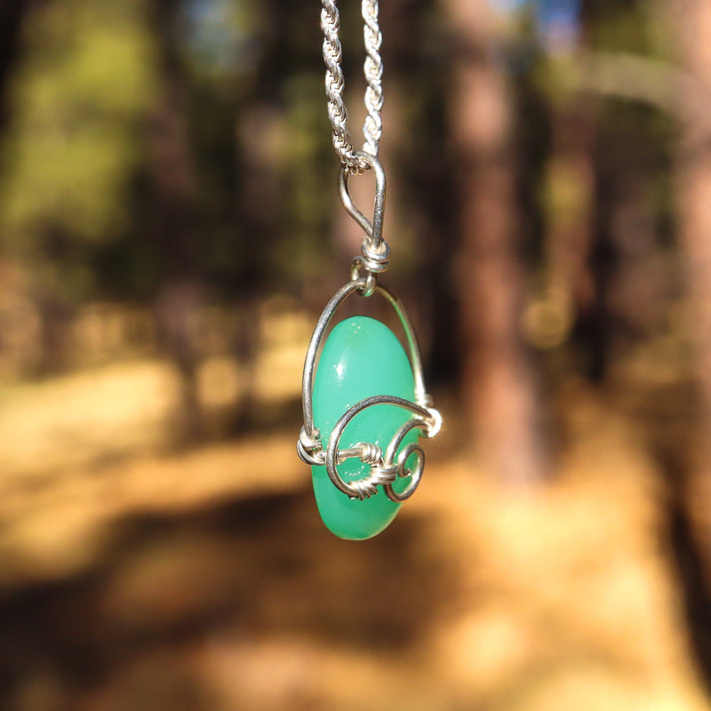 Wire Wrapped Chrysoprase Pendant