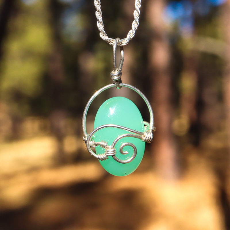 Wire Wrapped Chrysoprase Pendant
