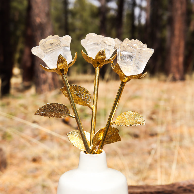 Clear Quartz Carved Rose with Stem