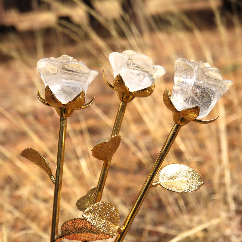 Clear Quartz Carved Rose with Stem