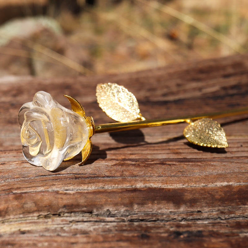 Clear Quartz Carved Rose with Stem