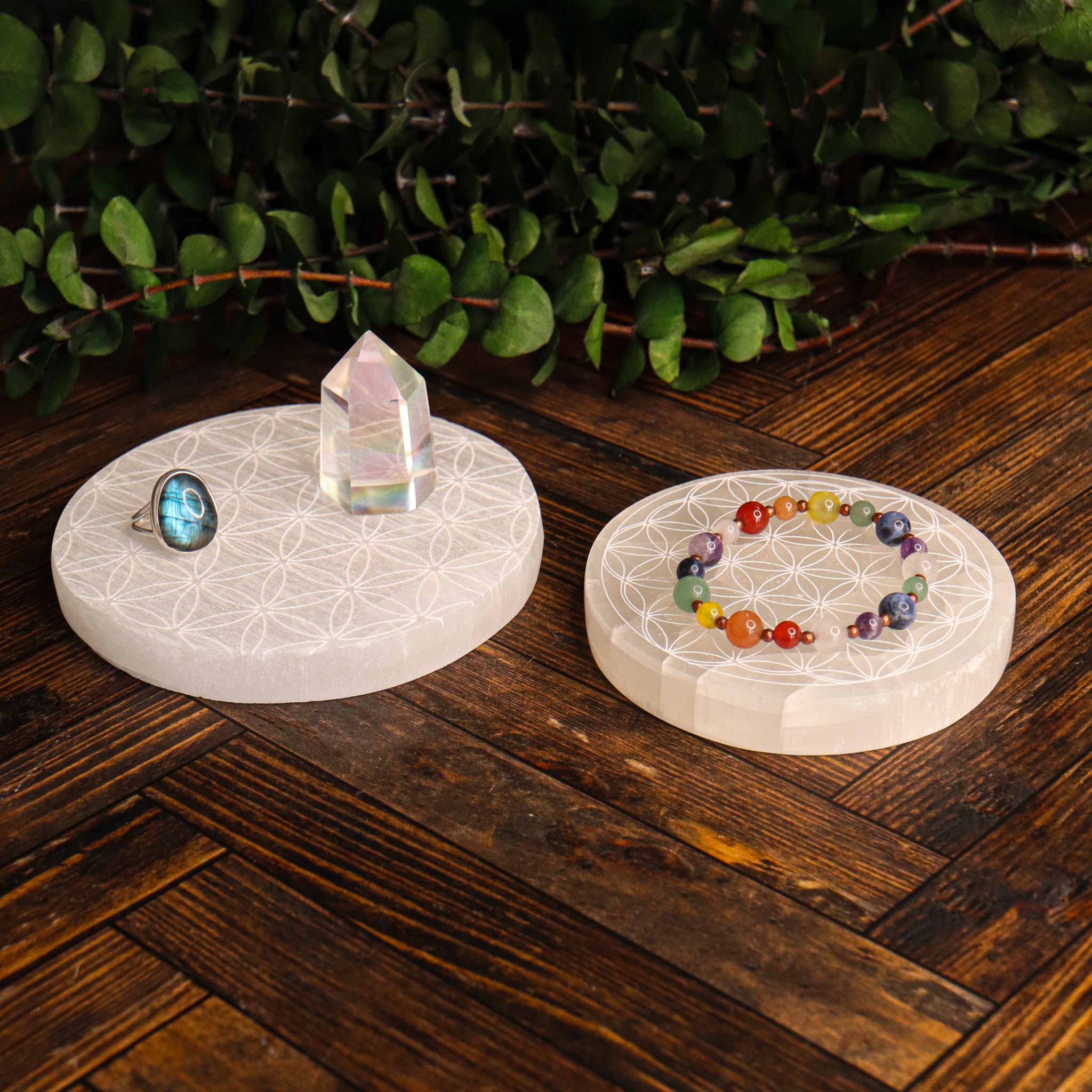 Flower of Life Selenite Charging Plates