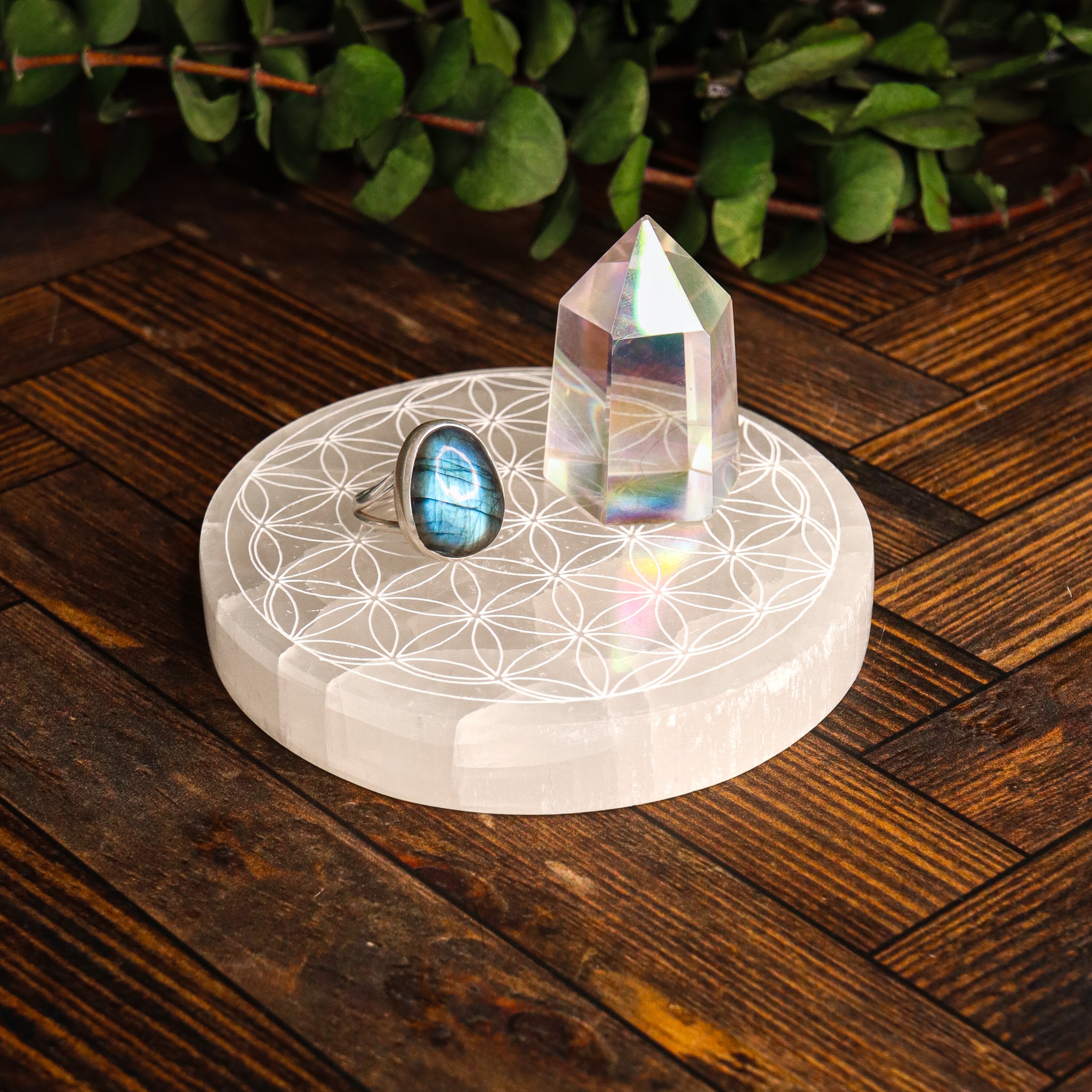 Flower of Life Selenite Charging Plates
