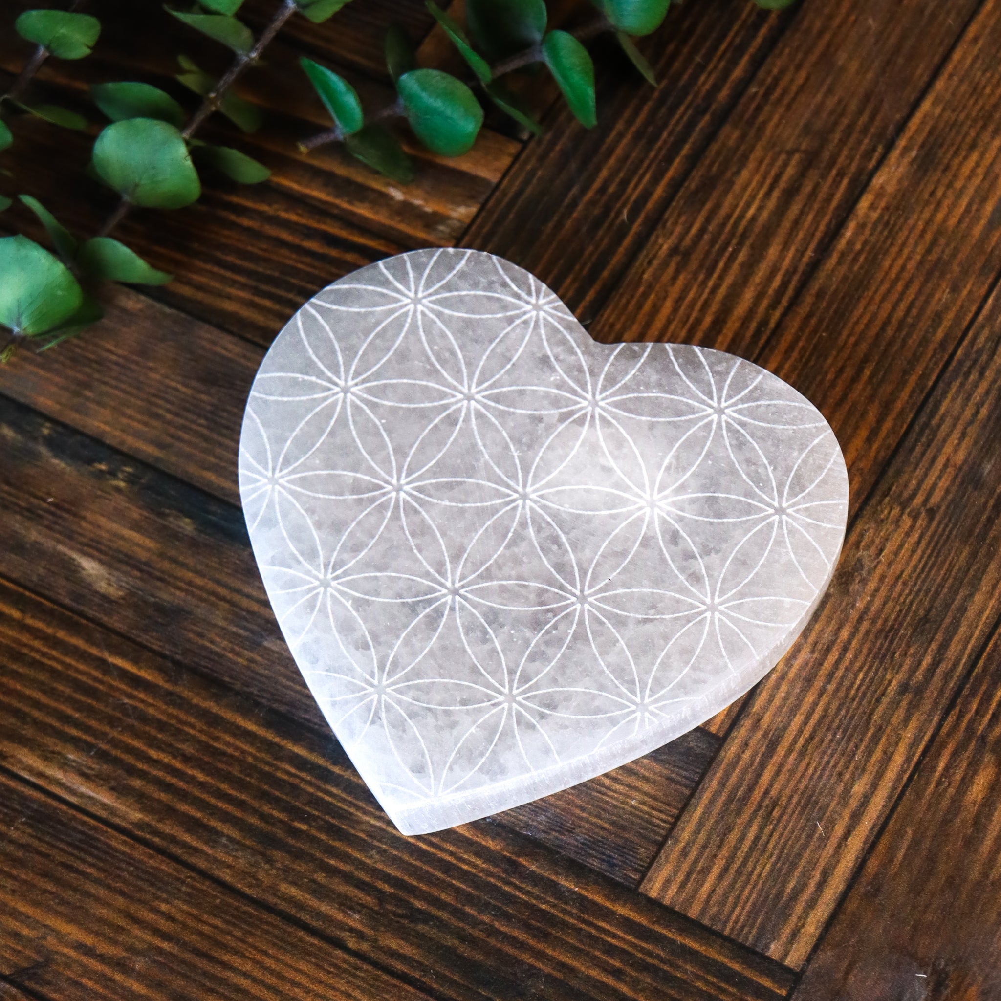Flower of Life Selenite Heart Charging Plate
