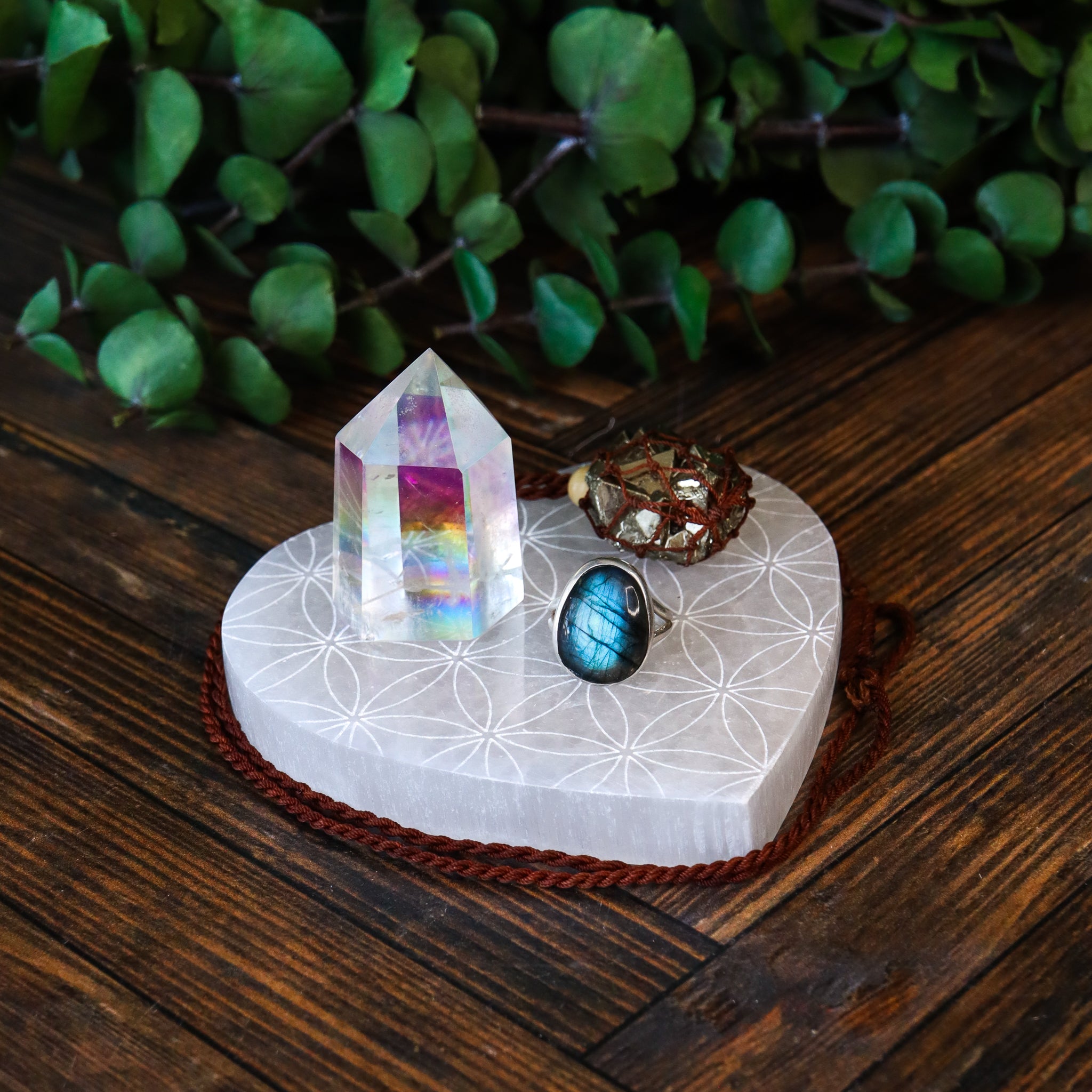 Flower of Life Selenite Heart Charging Plate