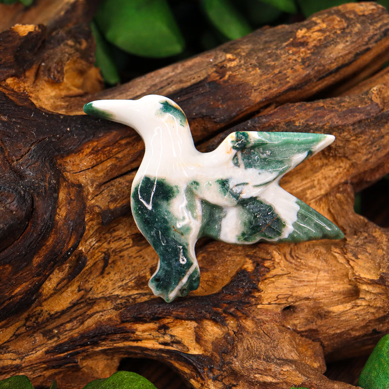 Moss Agate Carved Hummingbird