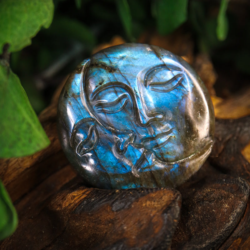 Labradorite Carved Sun and Moon Token