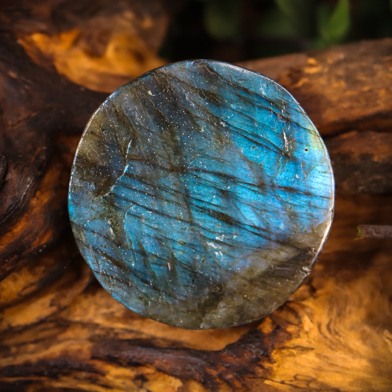 Labradorite Carved Sun and Moon Token