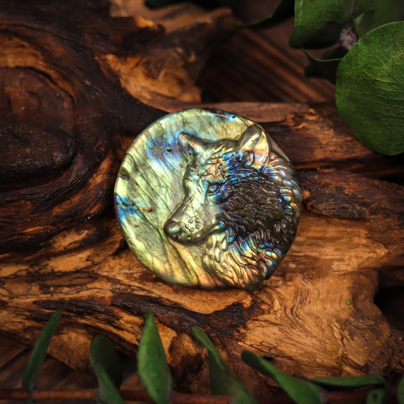 Labradorite Carved Wolf