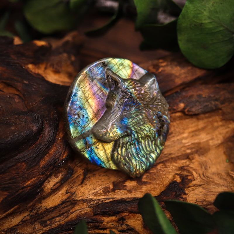Labradorite Carved Wolf