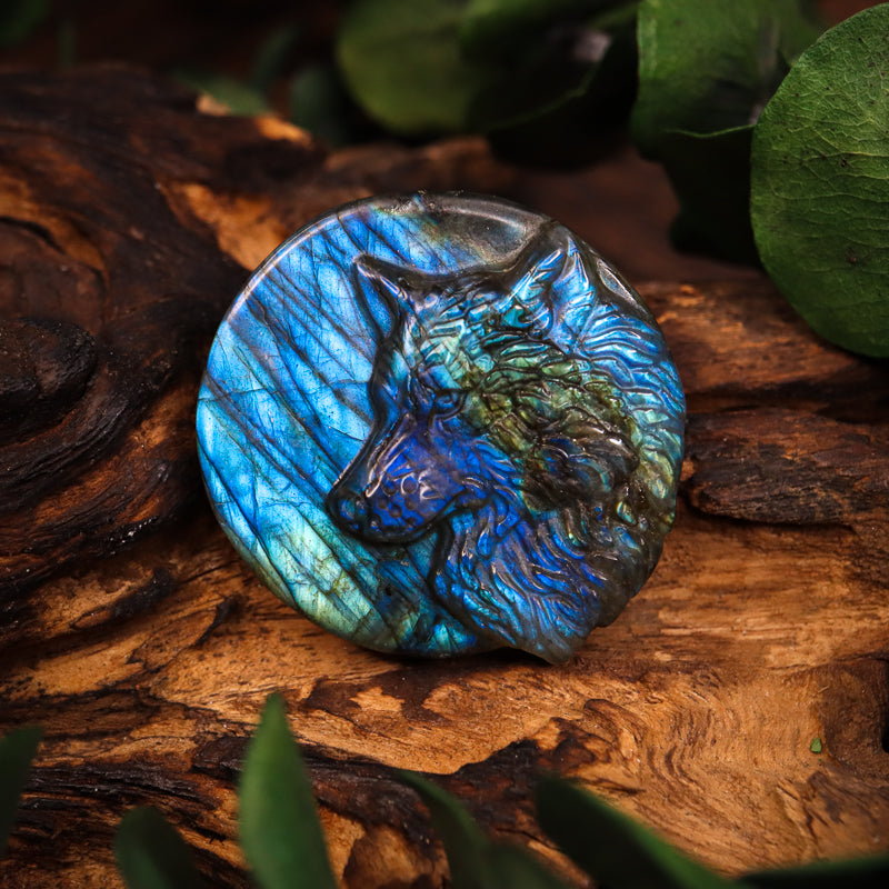 Labradorite Carved Wolf