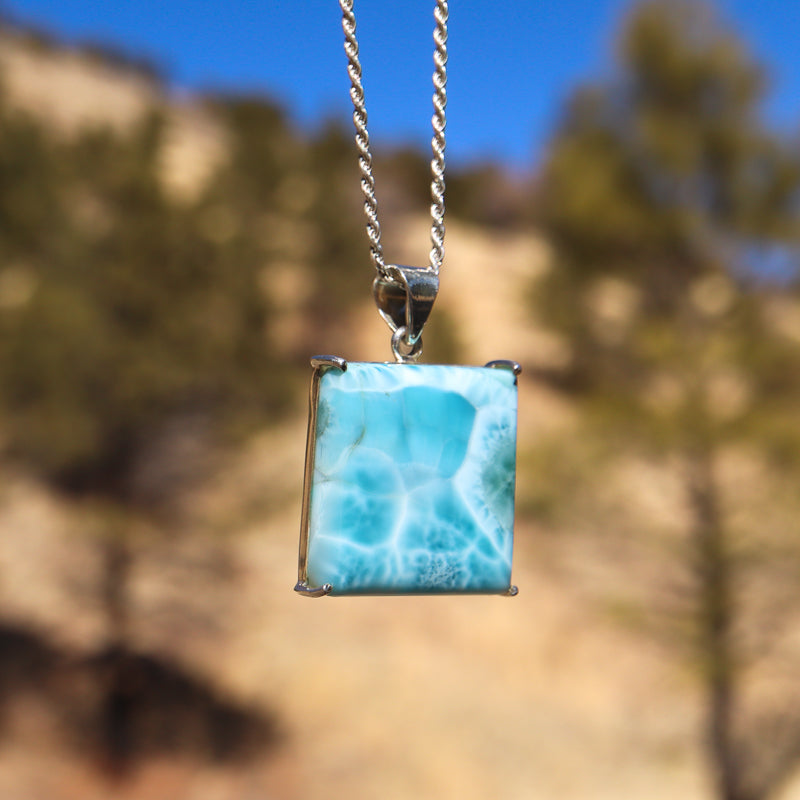 Ocean's Beauty / Sterling Silver Larimar Pendant / Wrapped and Metalsmithing Combined / 2024 Sterling Silver Chain Included