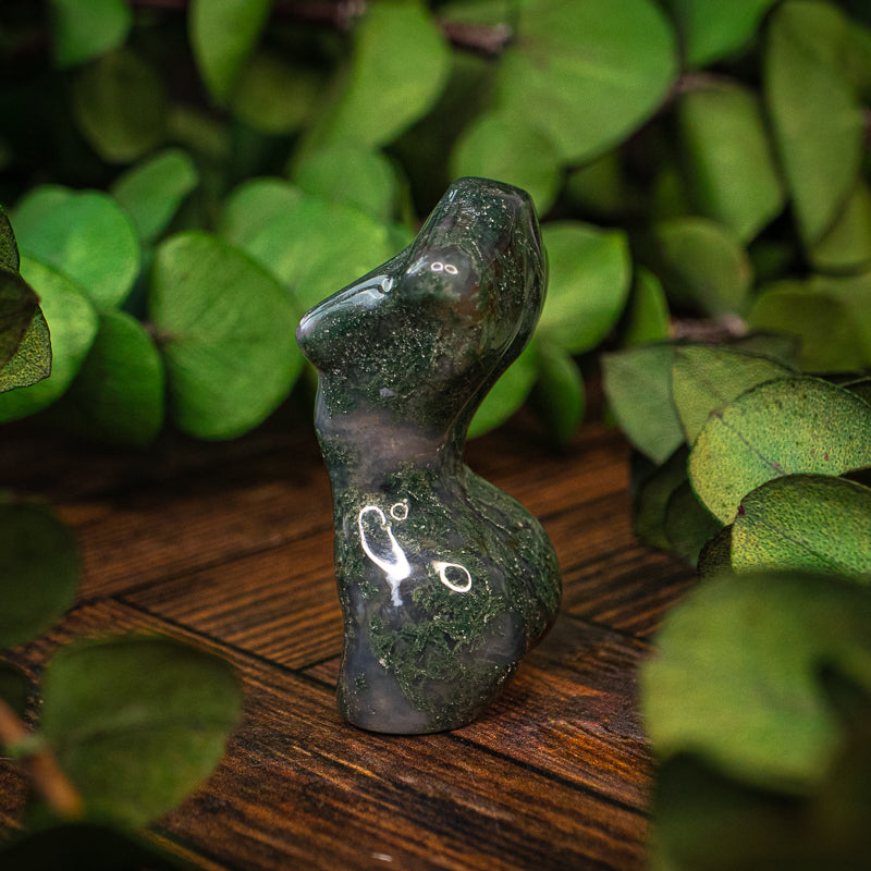 Moss Agate Goddess Bust