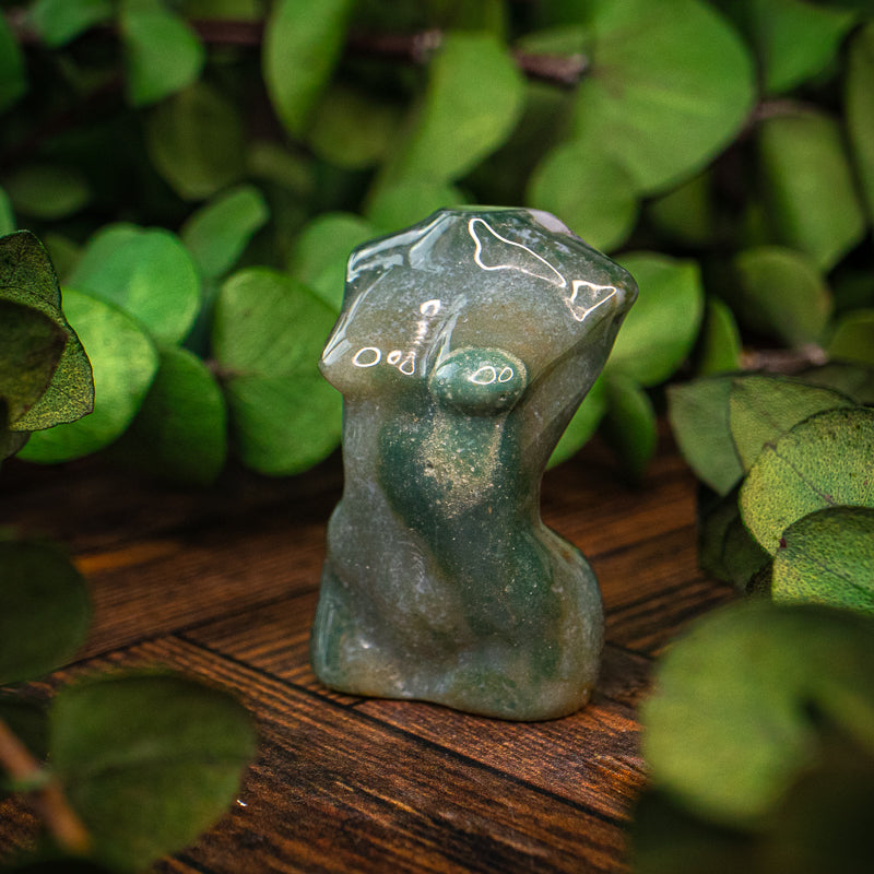 Moss Agate Goddess Bust