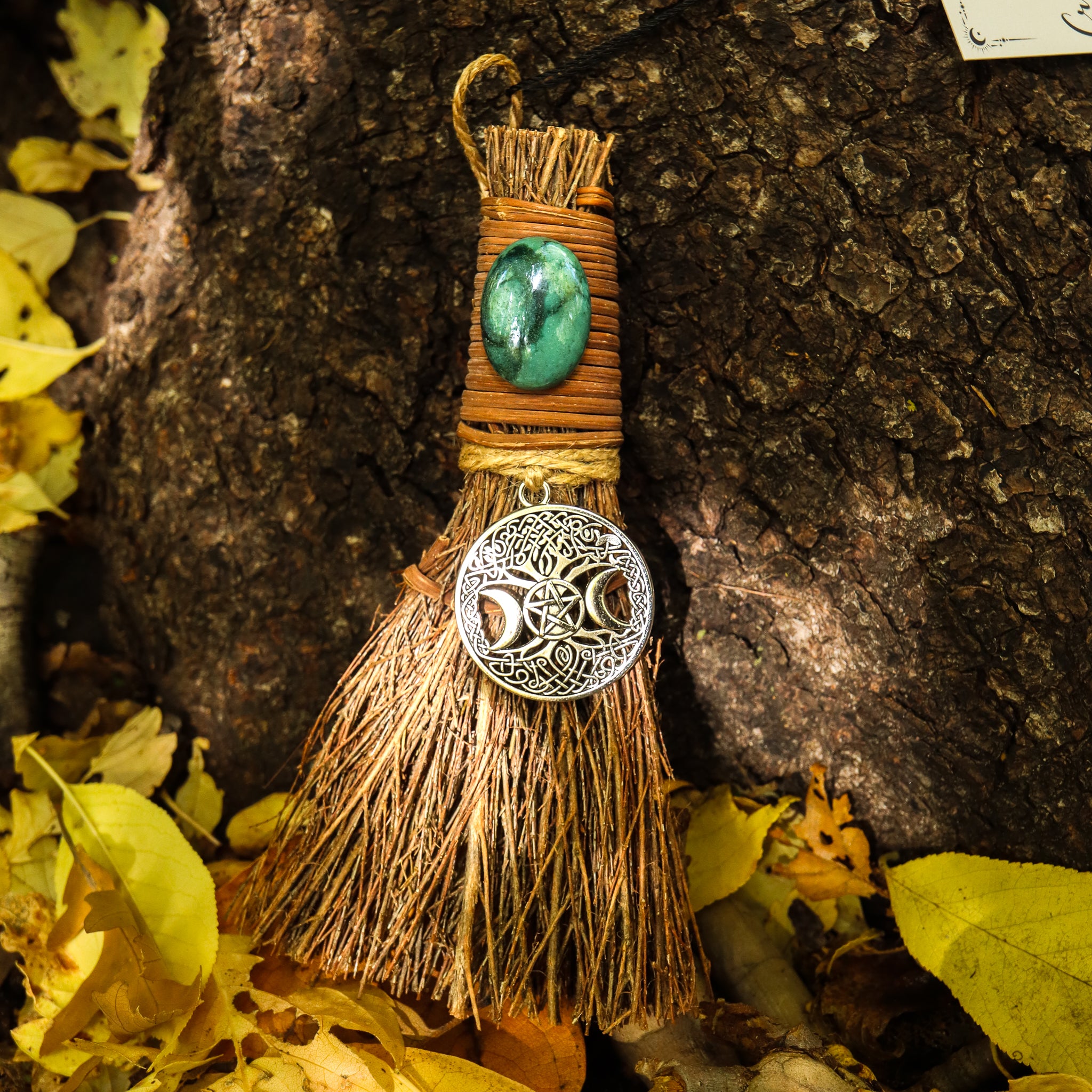 Moondust and Raven Tree of Life Pentacle Crystal Besom