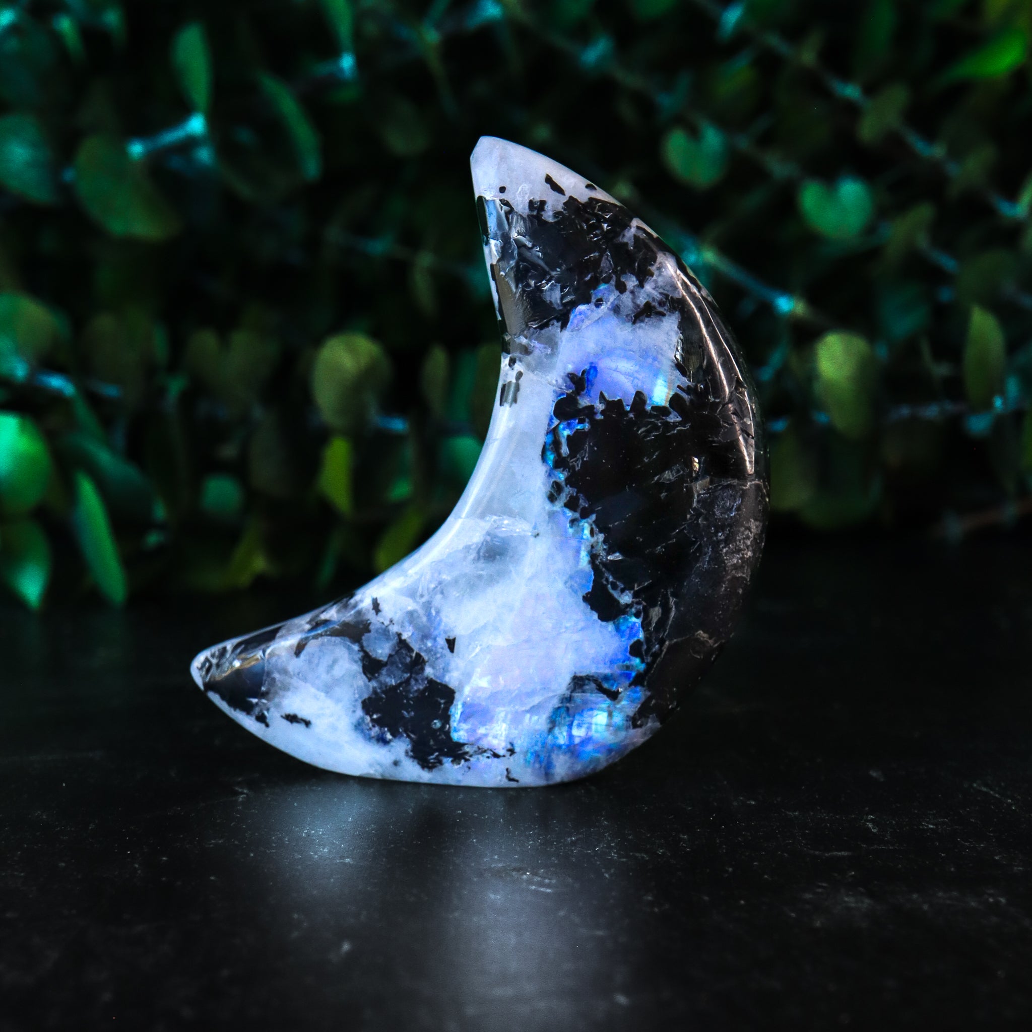 Rainbow Moonstone Carved Moon