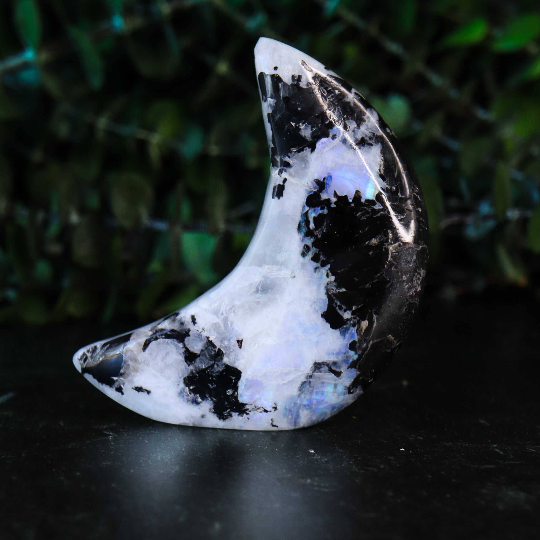 Rainbow Moonstone Carved Moon