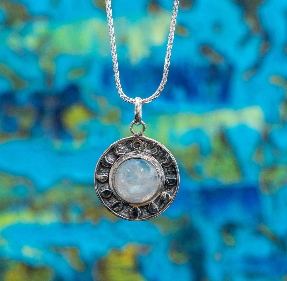 Rainbow Moonstone Moon Phase Pendant
