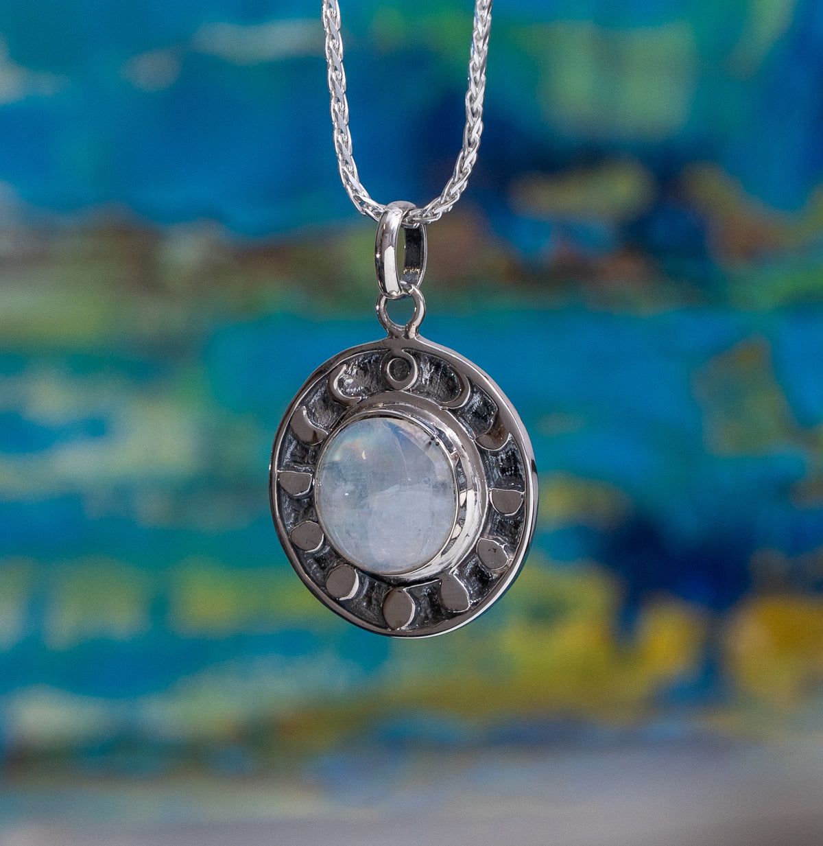 Rainbow Moonstone Moon Phase Pendant