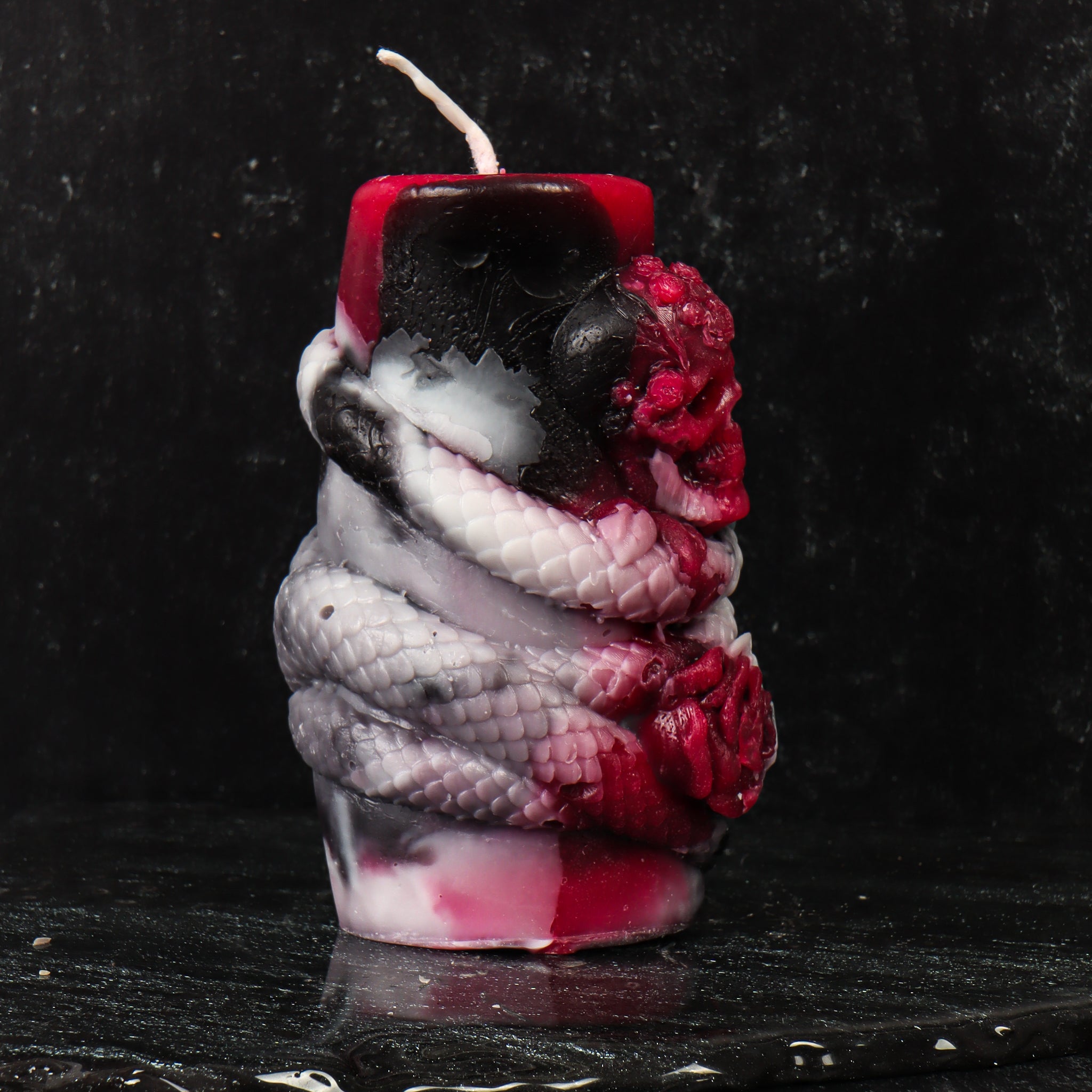 Skull with Serpents and Roses Candle