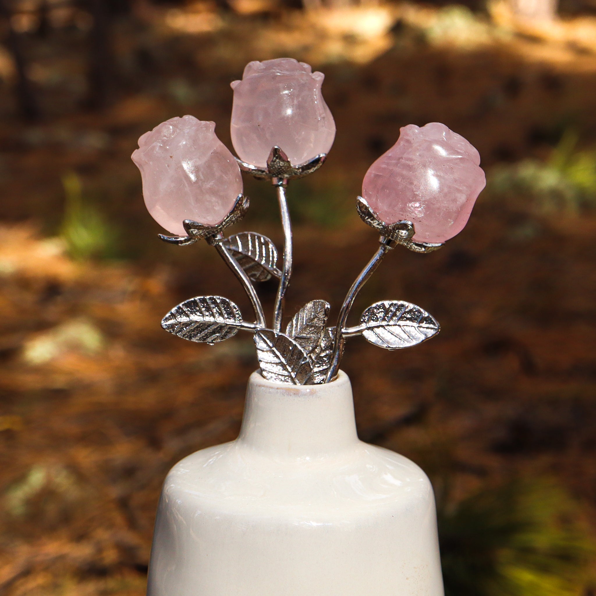 Rose Quartz Carved Rose with Stem