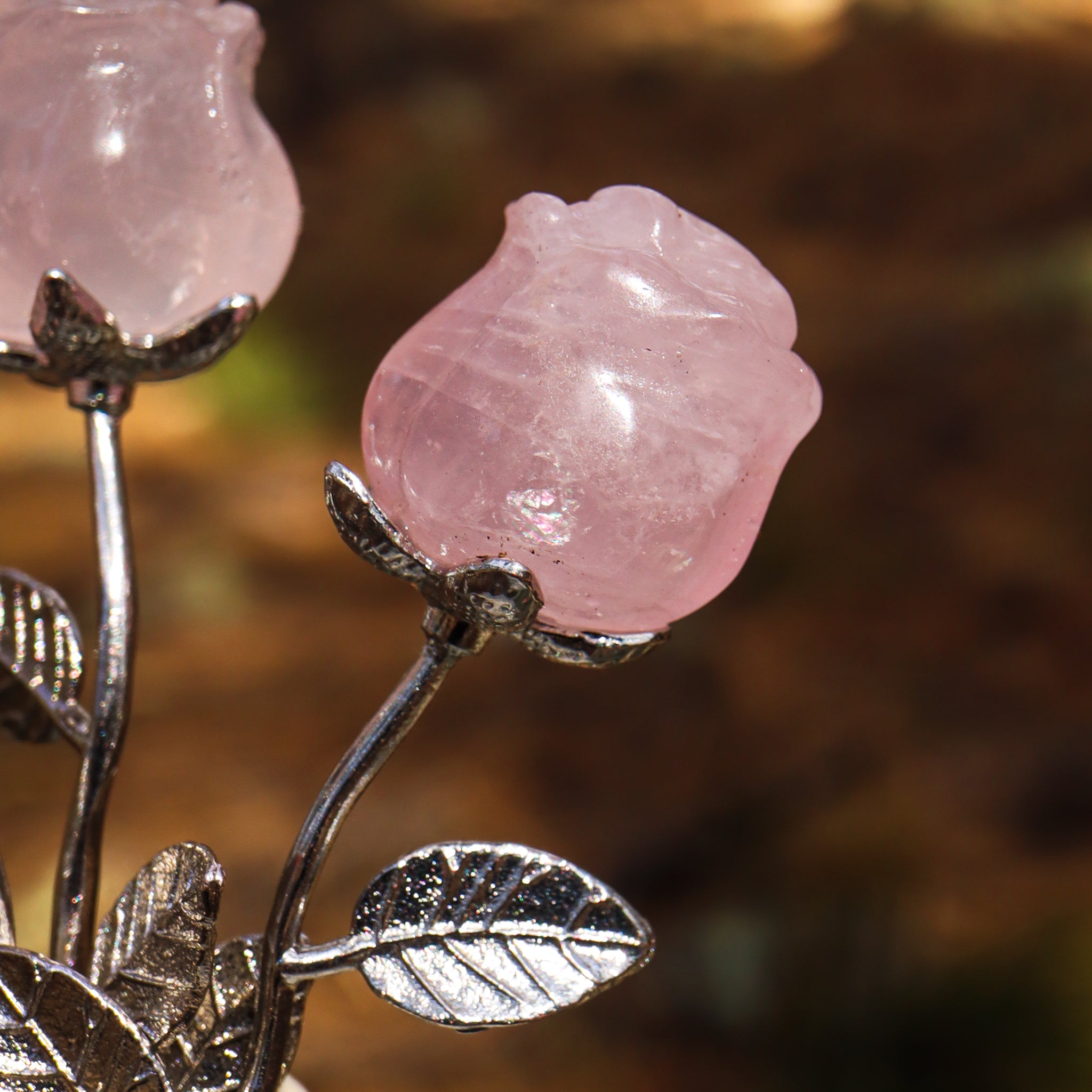 Rose Quartz Carved Rose with Stem