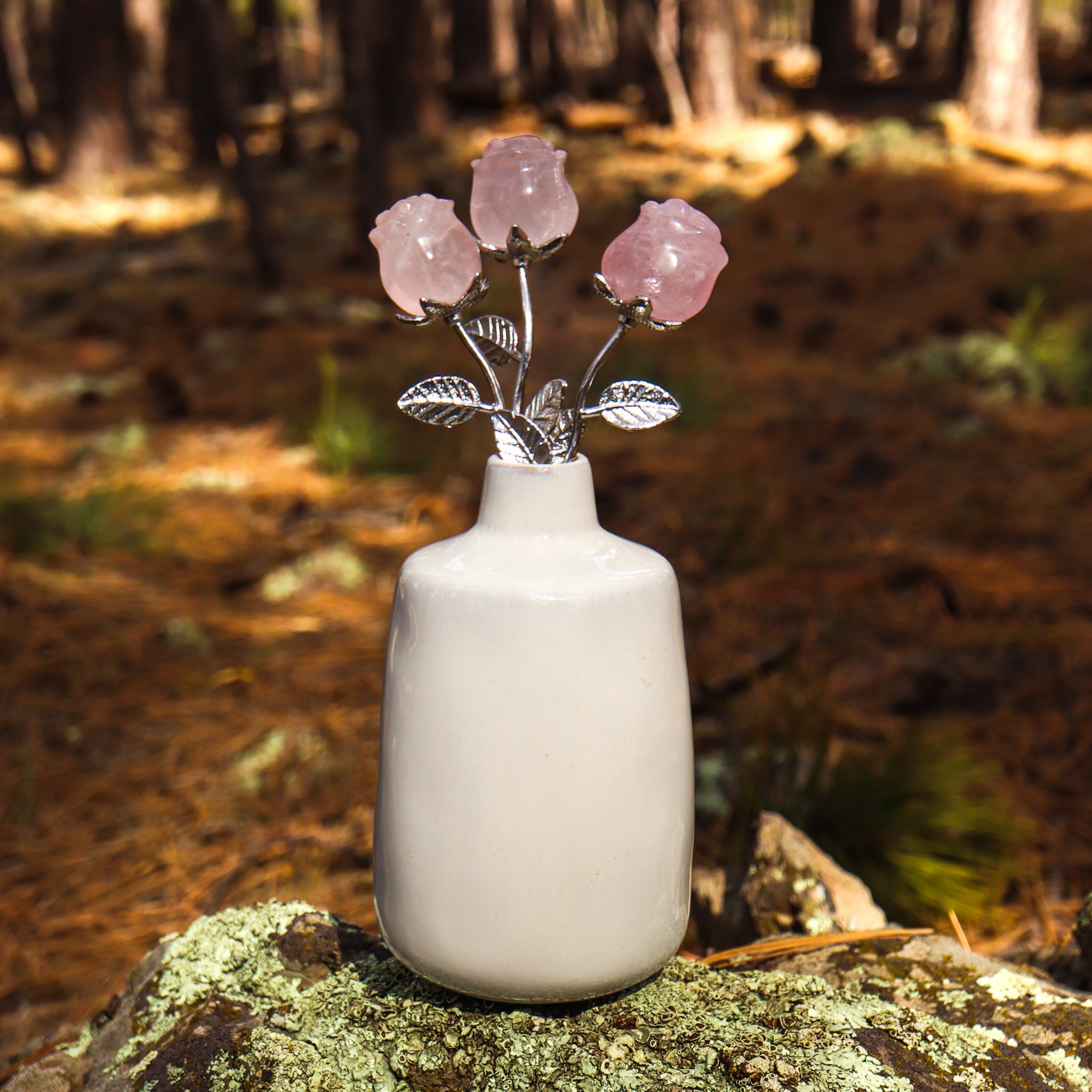 Rose Quartz Carved Rose with Stem