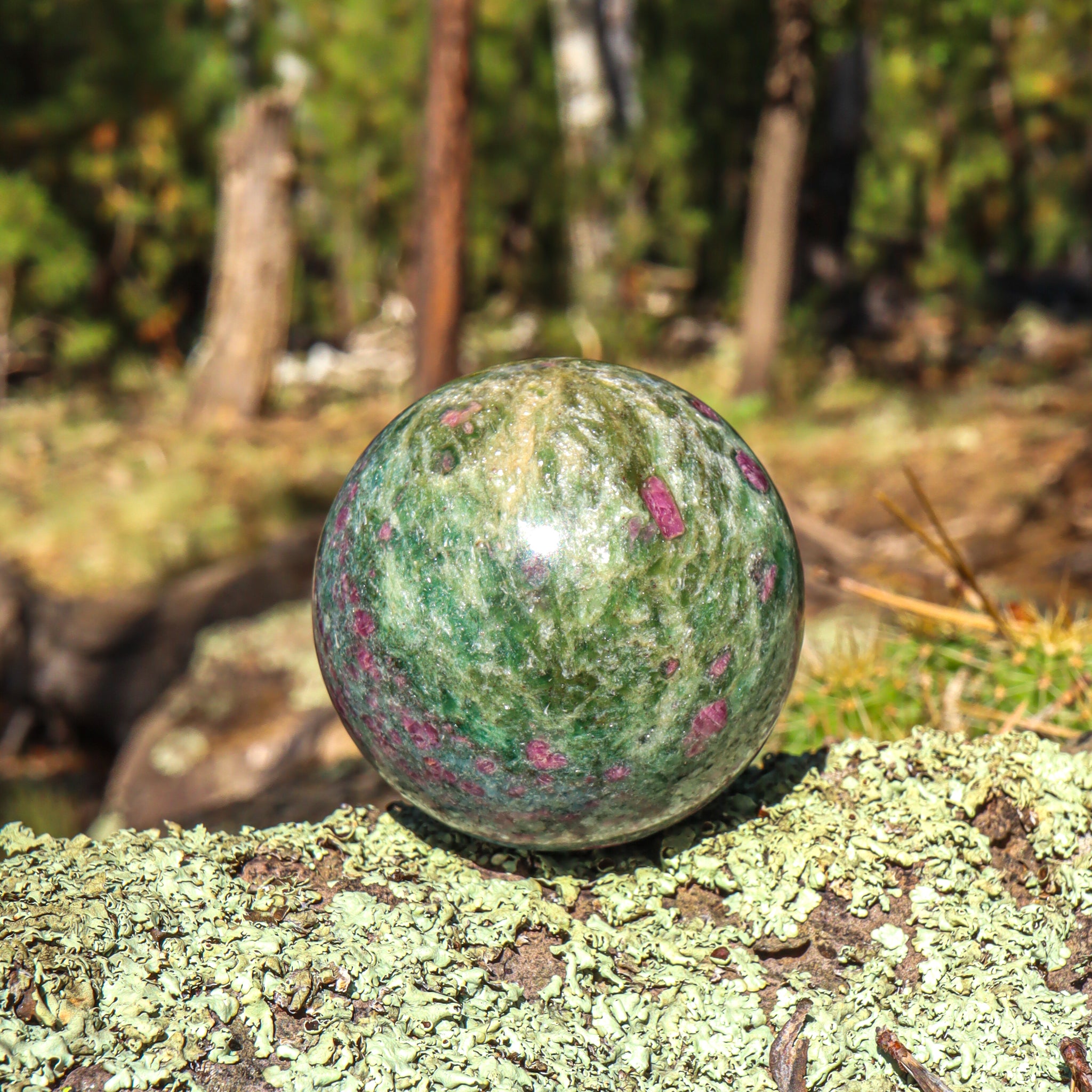 Ruby Fuchsite Sphere with Kyanite