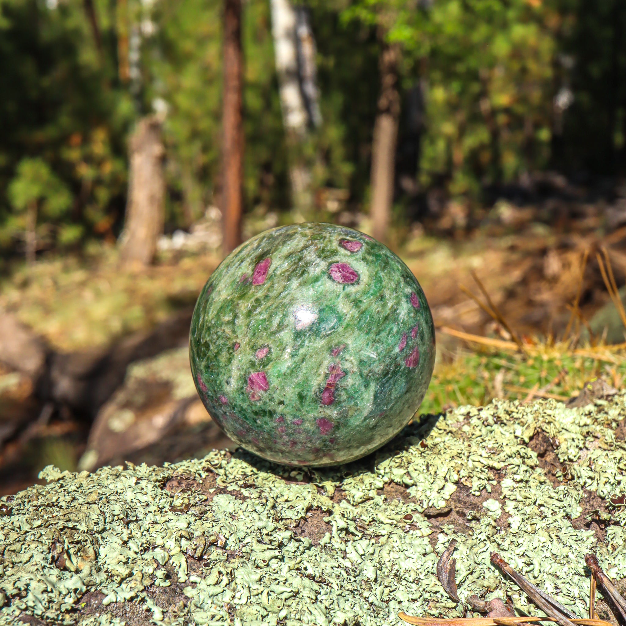 Ruby Fuchsite Sphere with Kyanite