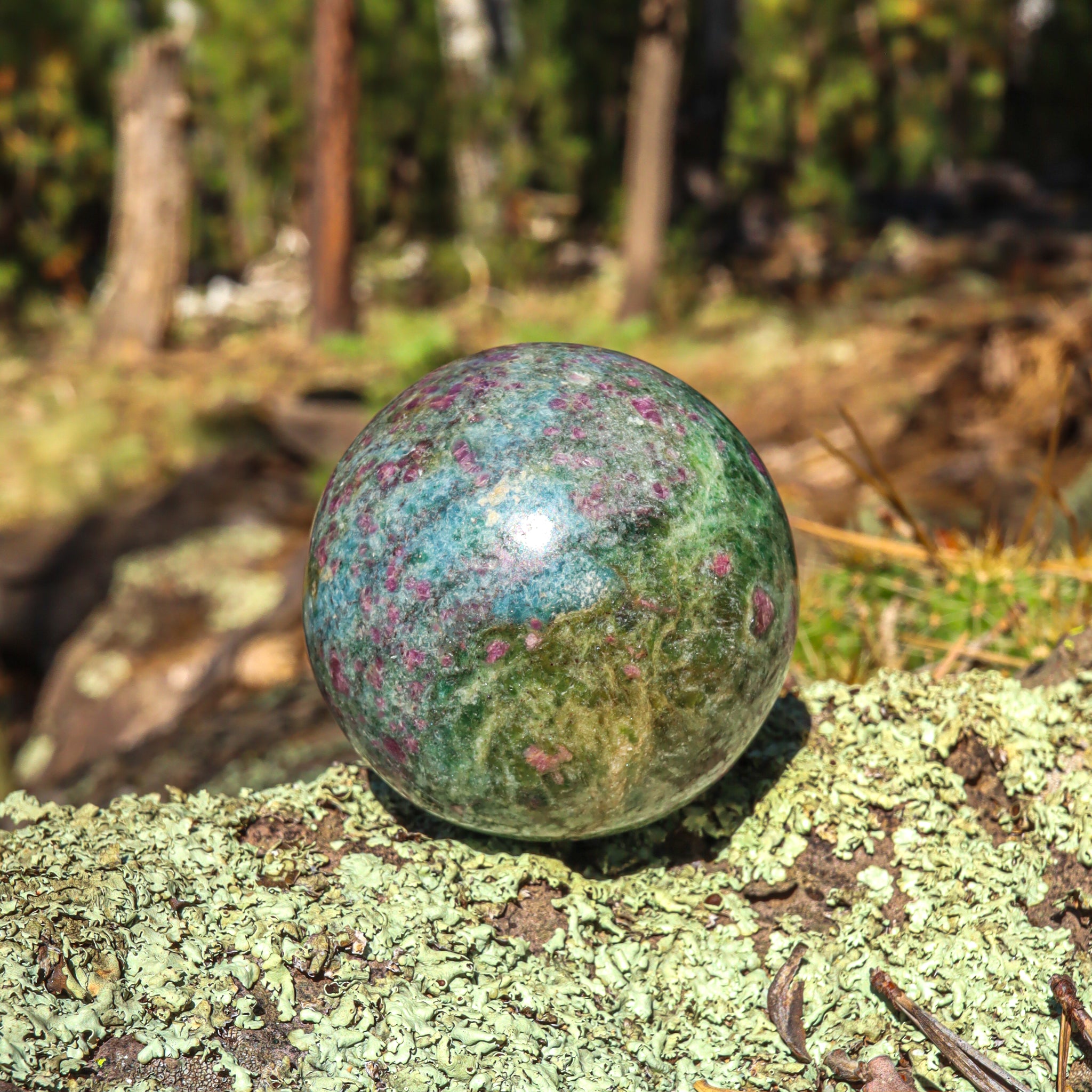 Ruby Fuchsite Sphere with Kyanite