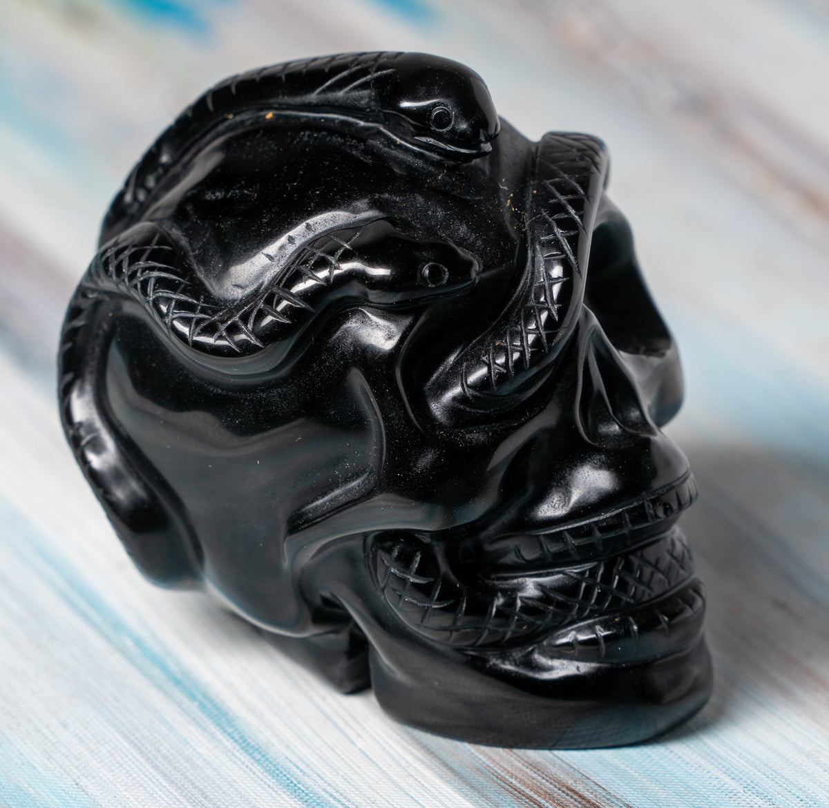 Obsidian Skull with Serpent