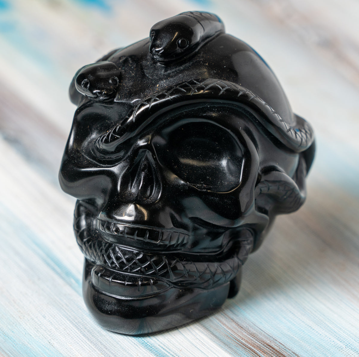 Obsidian Skull with Serpent