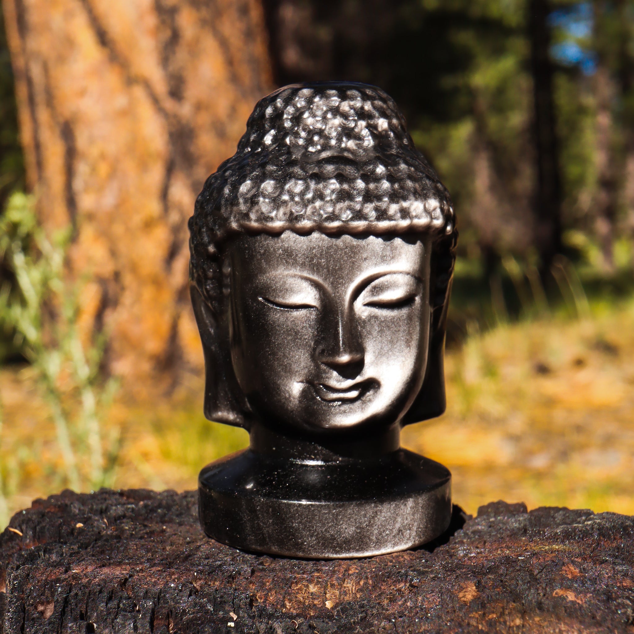 Silver Sheen Obsidian Carved Buddha
