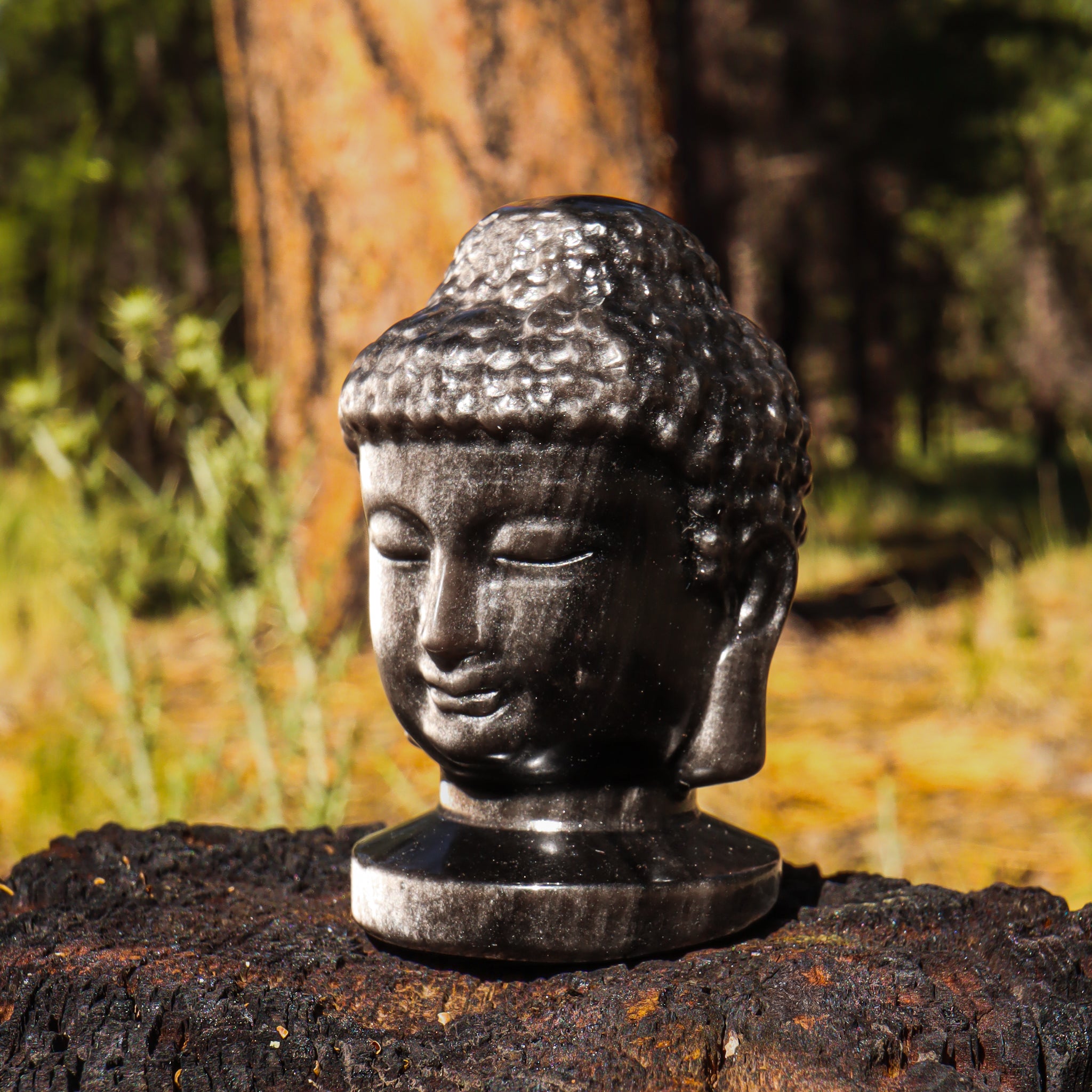 Silver Sheen Obsidian Carved Buddha