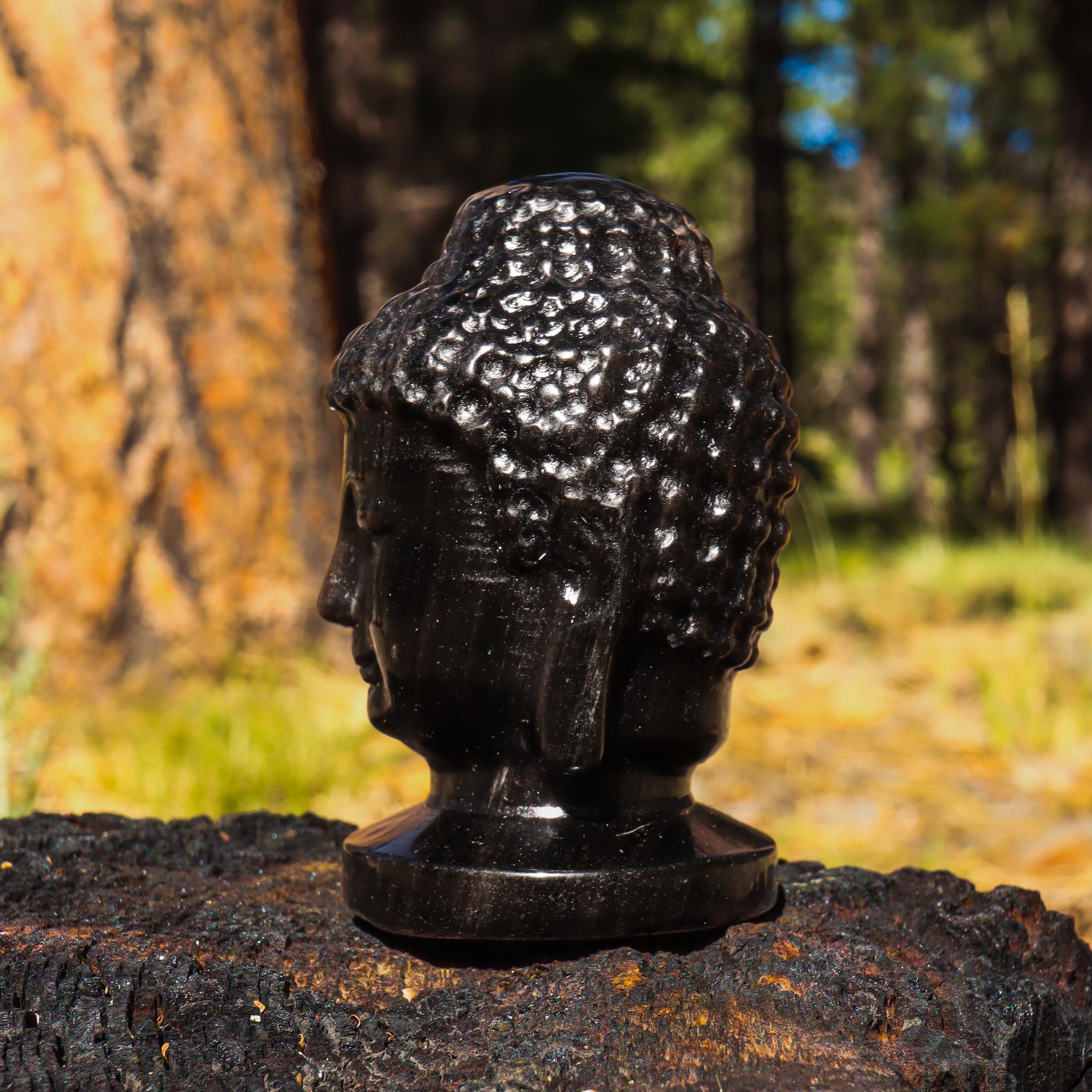 Silver Sheen Obsidian Carved Buddha