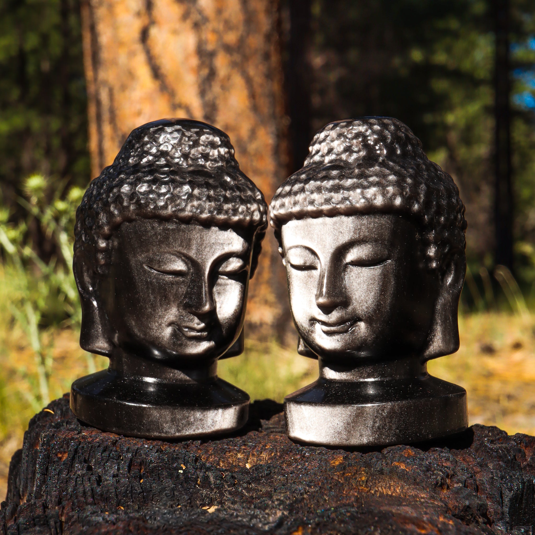 Silver Sheen Obsidian Carved Buddha
